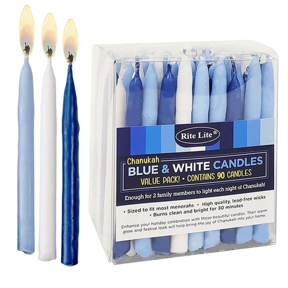 Hanukkah Chanukah Blue and White Candles Pack of 90 new in box - Picture 3 of 7